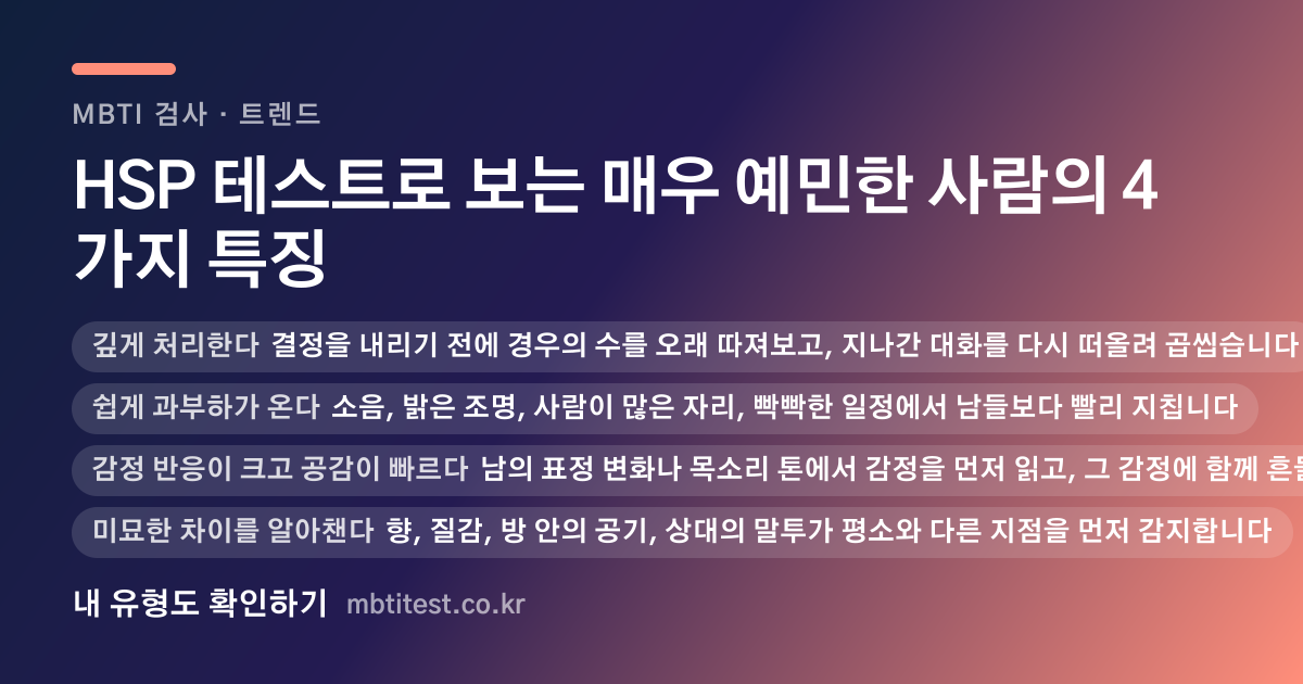 HSP 테스트로 보는 매우 예민한 사람의 4가지 특징 카드 이미지